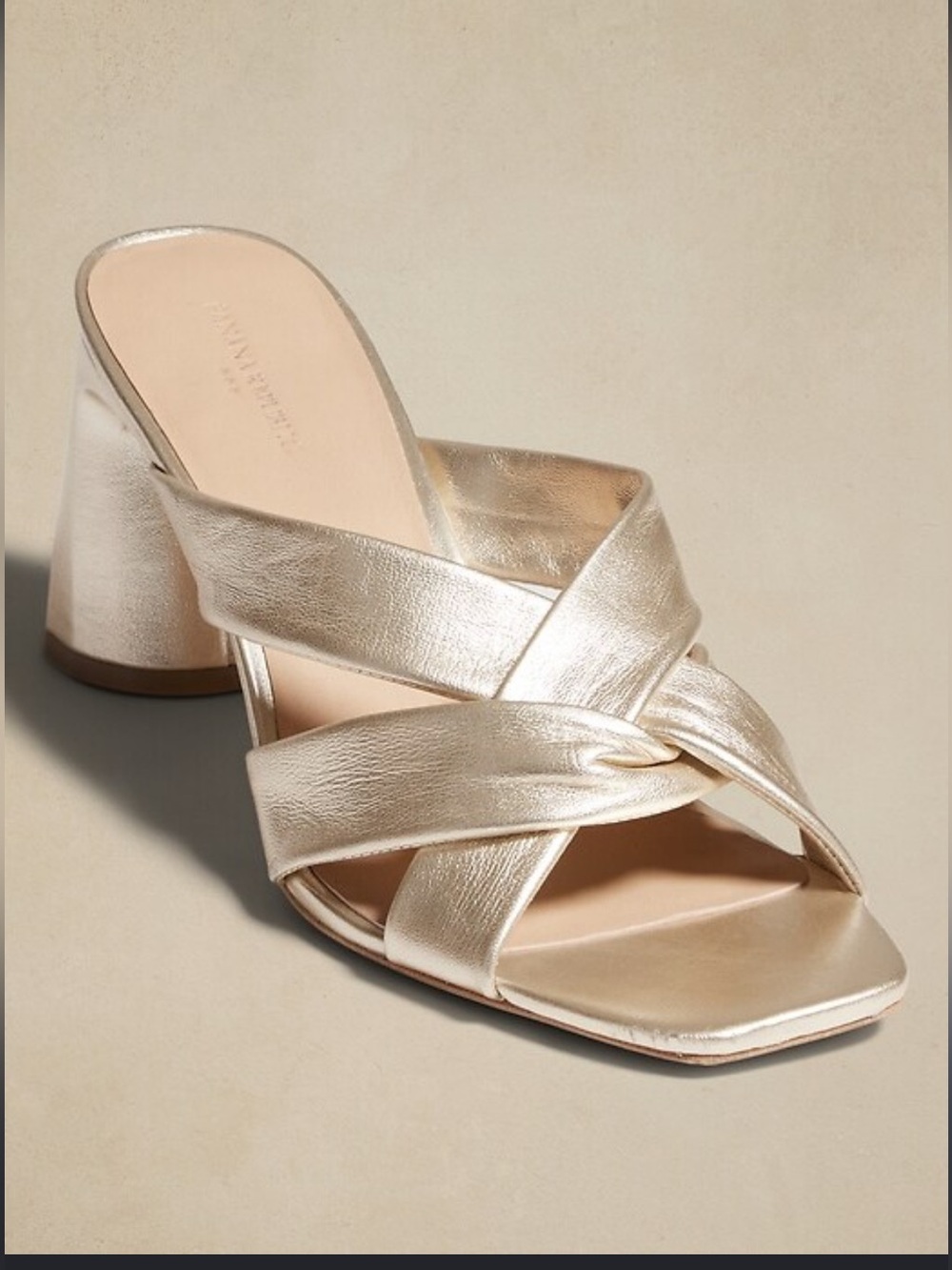 Banana Republic Factory MetallicCross-Strap Block Heel Mule Genuine Leather